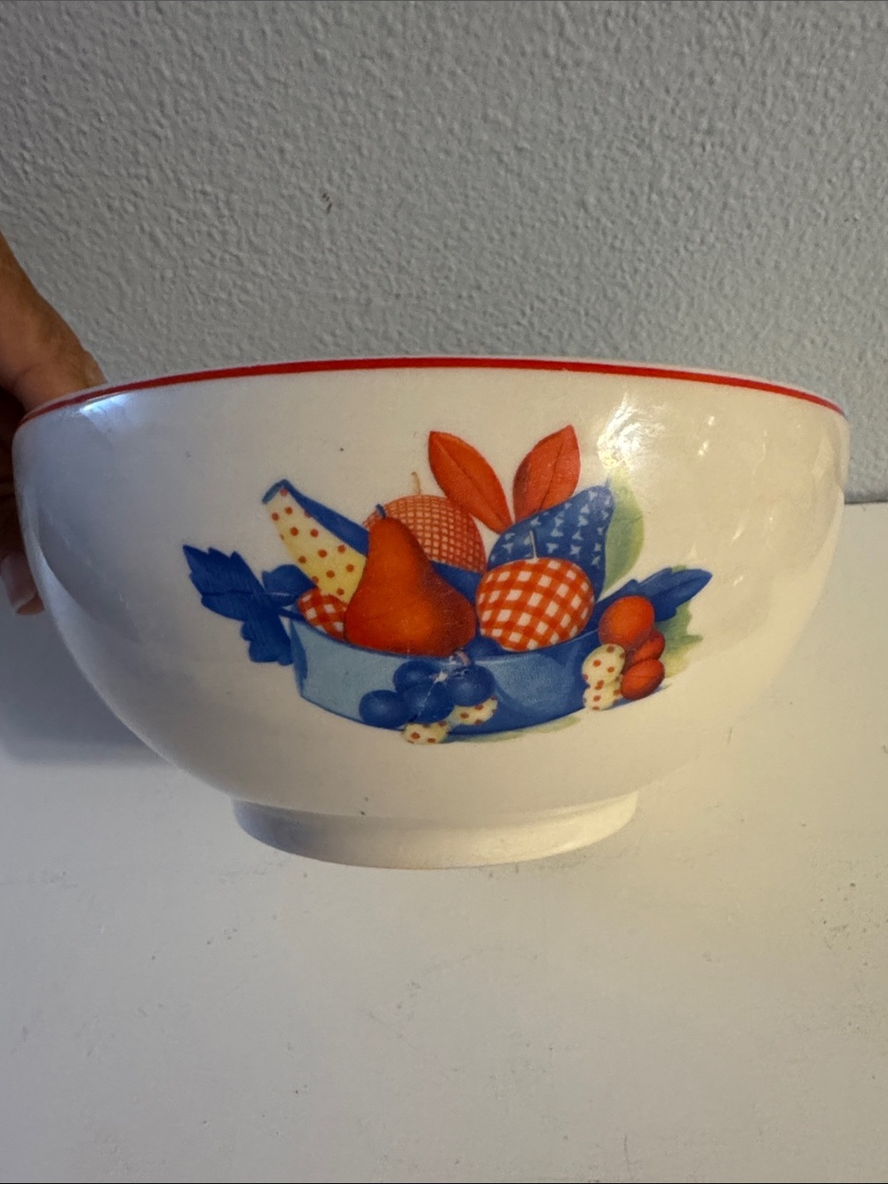 Vintage 40’s Universal Potteries Calico Fruit 7”Serving Bowl Oven Proof Kitchen